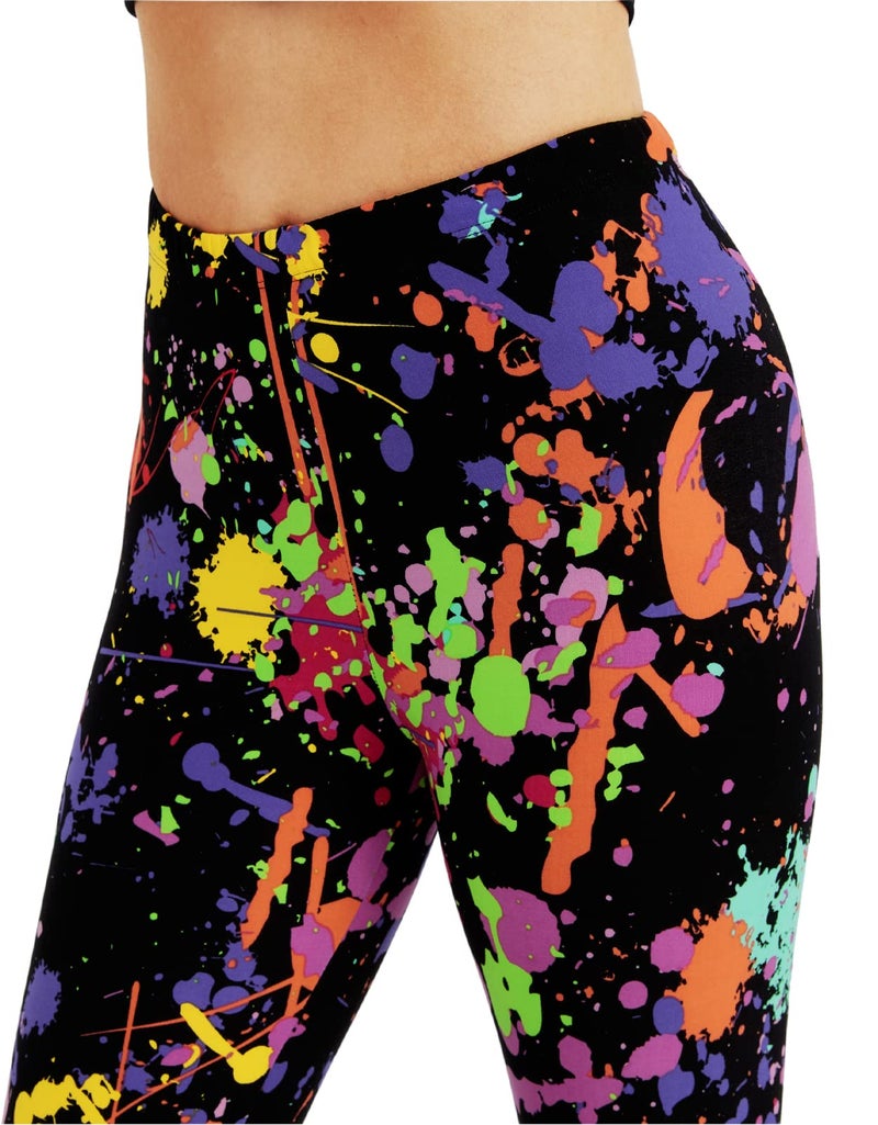 sissycos Women's 80s Leggings Artistic Splash Printed Buttery Soft Stretchy Pants (Medium, Color Splash Black) - Image 5