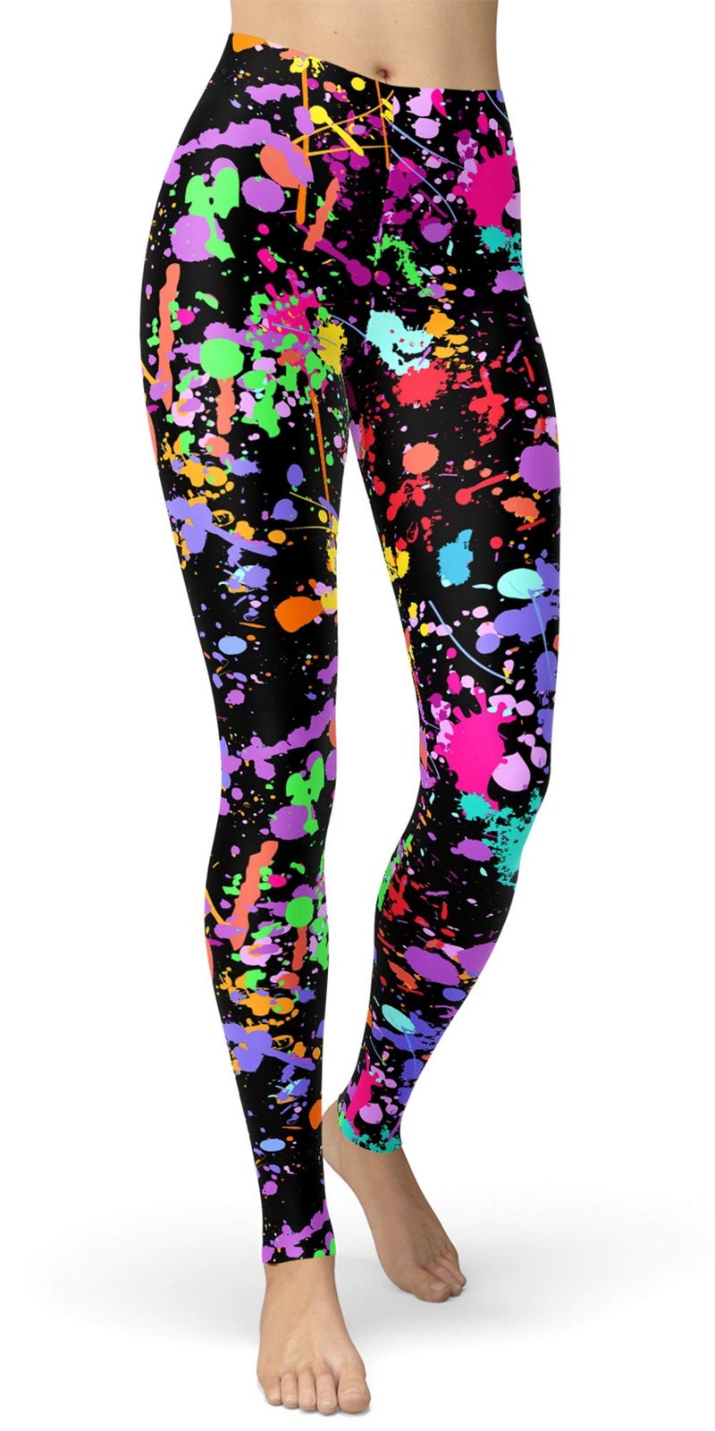 sissycos Women's 80s Leggings Artistic Splash Printed Buttery Soft Stretchy Pants (Medium, Color Splash Black) - Image 1