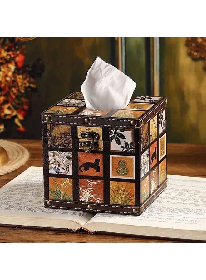 Chinese Style Camellia Square Tissue Box Recycled Wood Floral Pattern Home Decor - Image 3
