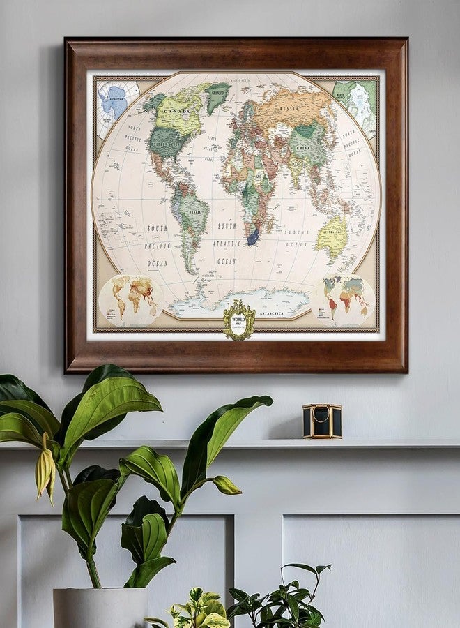 Renditions Gallery Colorful World Map Canvas Wall Art with Walnut Frame Wall Hanging Travel Map with Push Pins for Home, Office, Classroom - Image 4