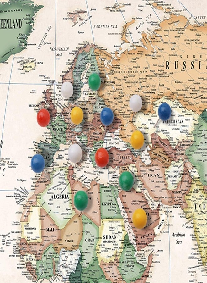 Renditions Gallery Colorful World Map Canvas Wall Art with Walnut Frame Wall Hanging Travel Map with Push Pins for Home, Office, Classroom - Image 5