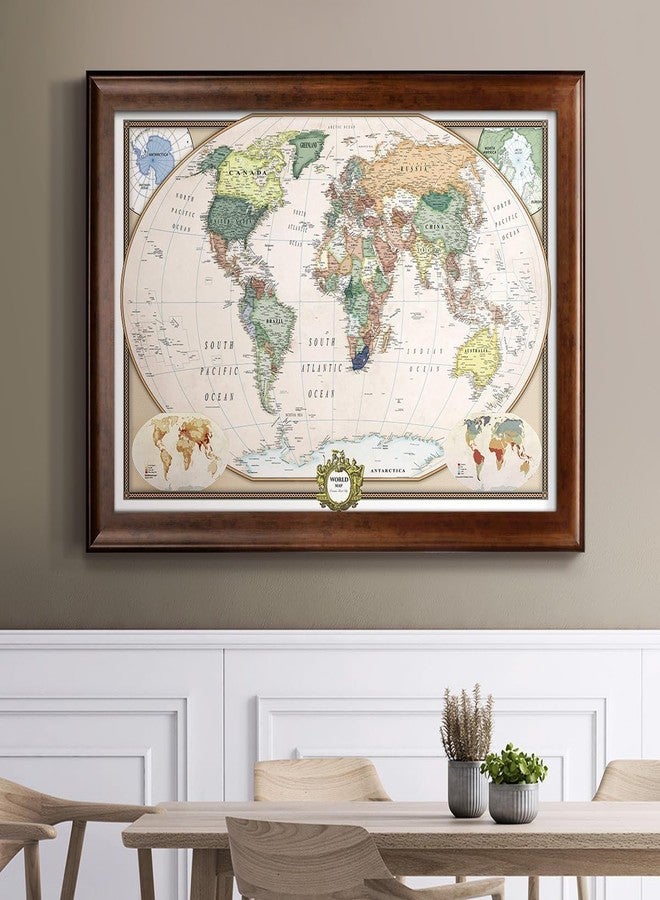 Renditions Gallery Colorful World Map Canvas Wall Art with Walnut Frame Wall Hanging Travel Map with Push Pins for Home, Office, Classroom - Image 2