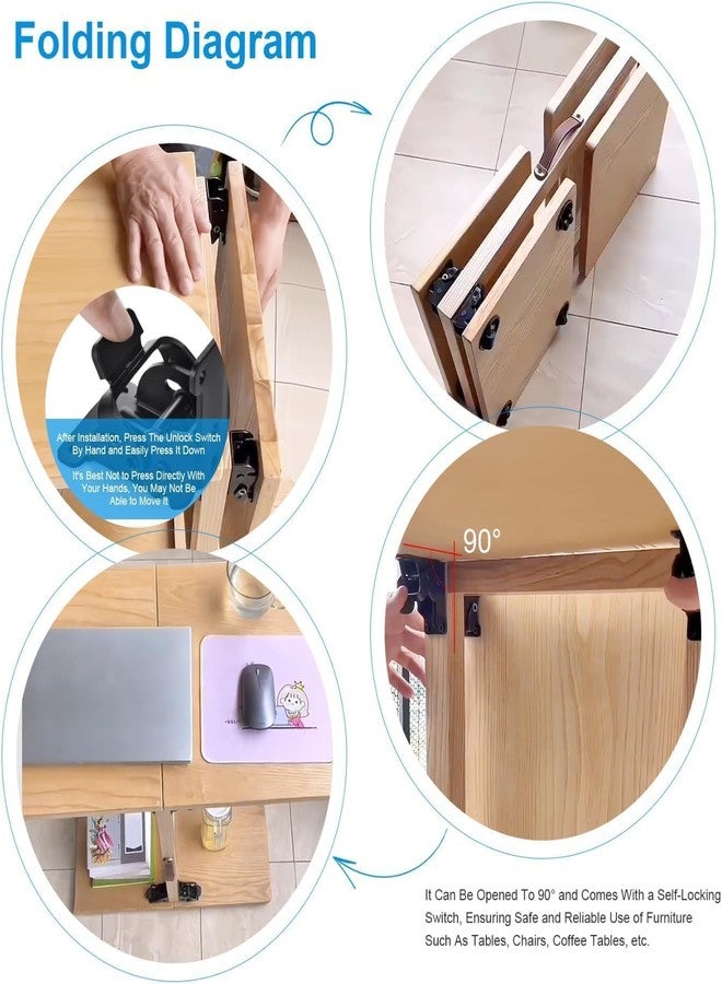 AMIRATE Foldable Self Lock Hinges Heavy Duty Folding Brackets with Screws Lock Extension Support for Table Leg,Bed Leg,Workbench,Laundry Garage Boats Furniture. (2) - Image 4