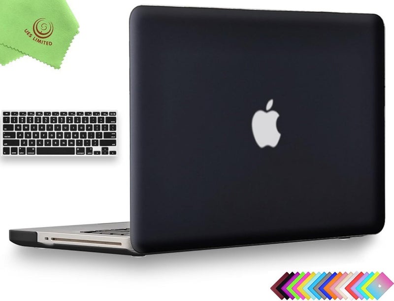 UESWILL 2in1 Smooth Soft Touch Matte Hard Shell Case with Silicone Keyboard Cover Compatible with MacBook Pro 13 inch with CD-ROM (Non-Retina) (Model A1278) + Microfibre Cleaning Cloth, Black - Image 1