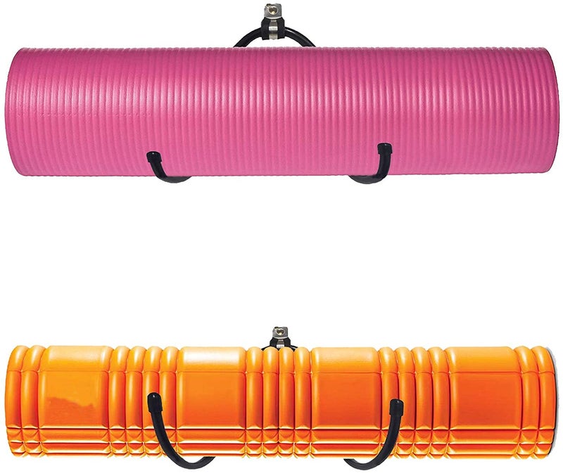 Pmsanzay Wall Mount Yoga Mat Foam Roller and Towel Rack Hooks Exercise Mat Storage Shelf for Hanging Yoga Strap and Resistance Bands at Your Fitness Class or Home Gym Adjustable SizeUp to 20Lbs 2 Pack