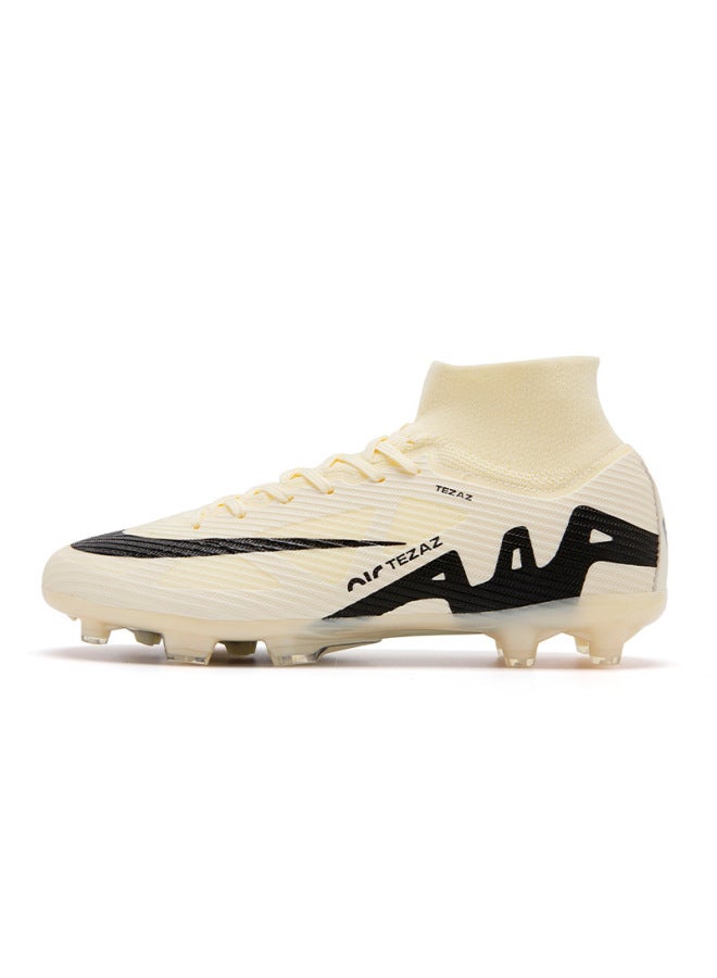 Ronaldo Assassin 15 High-top Football Shoes for Boys, Girls, and Adults, Artificial Grass Anti-skid Competition Training, Beige Black, Hz2440ag
