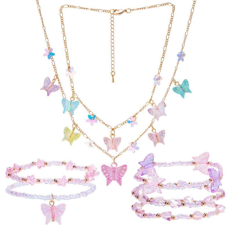 PinkSheep Toddler Jewelry Kids Necklace Choker and Bracelet 3 Pack 9pcs, Little Girls Jewelry In Box, Flower Girl Gift Kids Girls Accessories (Princess) - Image 1