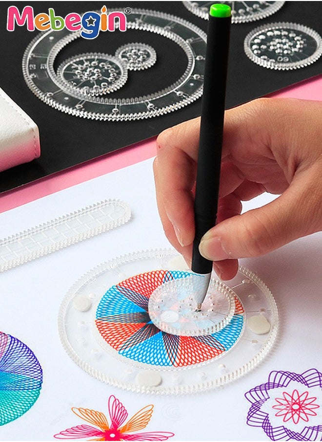 MEBEGIN - Spirograph Deluxe Set with 3 Pens and Other Accessaries, Creative Drawings Tools, Plastic Template Rulers, Art Supplies, Craft Supplies, Drawing Kit, Classic Gear Design Kit, Ideal Drawing Tools for Kids Aged 8+ - Image 1