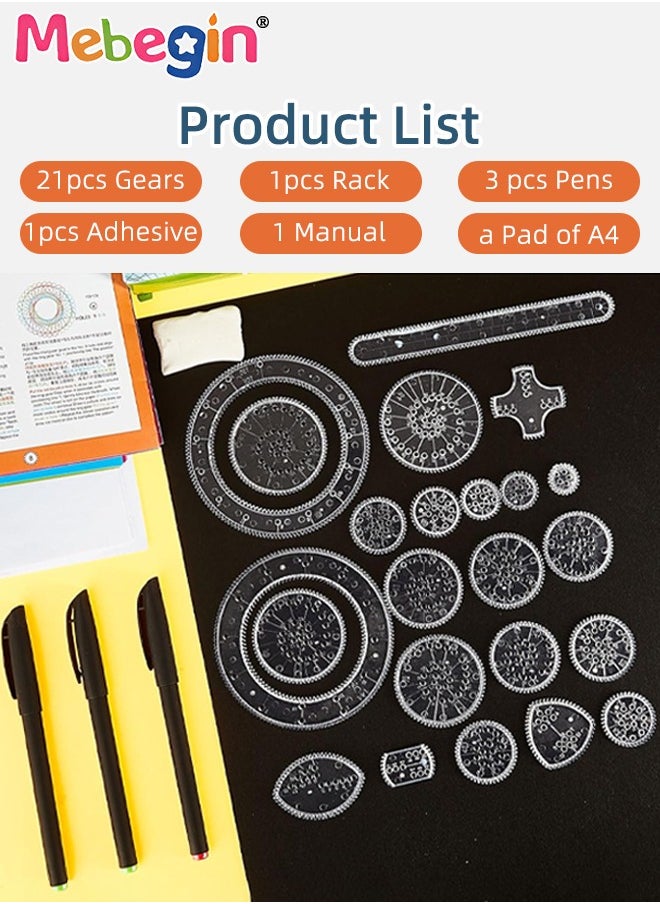 MEBEGIN - Spirograph Deluxe Set with 3 Pens and Other Accessaries, Creative Drawings Tools, Plastic Template Rulers, Art Supplies, Craft Supplies, Drawing Kit, Classic Gear Design Kit, Ideal Drawing Tools for Kids Aged 8+ - Image 1