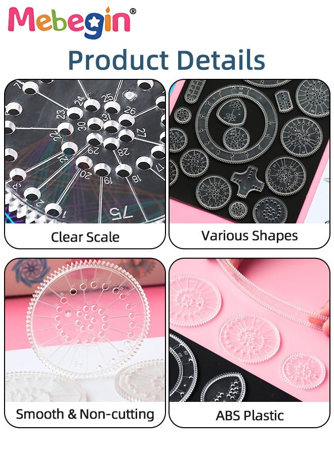MEBEGIN - Spirograph Deluxe Set with 3 Pens and Other Accessaries, Creative Drawings Tools, Plastic Template Rulers, Art Supplies, Craft Supplies, Drawing Kit, Classic Gear Design Kit, Ideal Drawing Tools for Kids Aged 8+ - Image 1