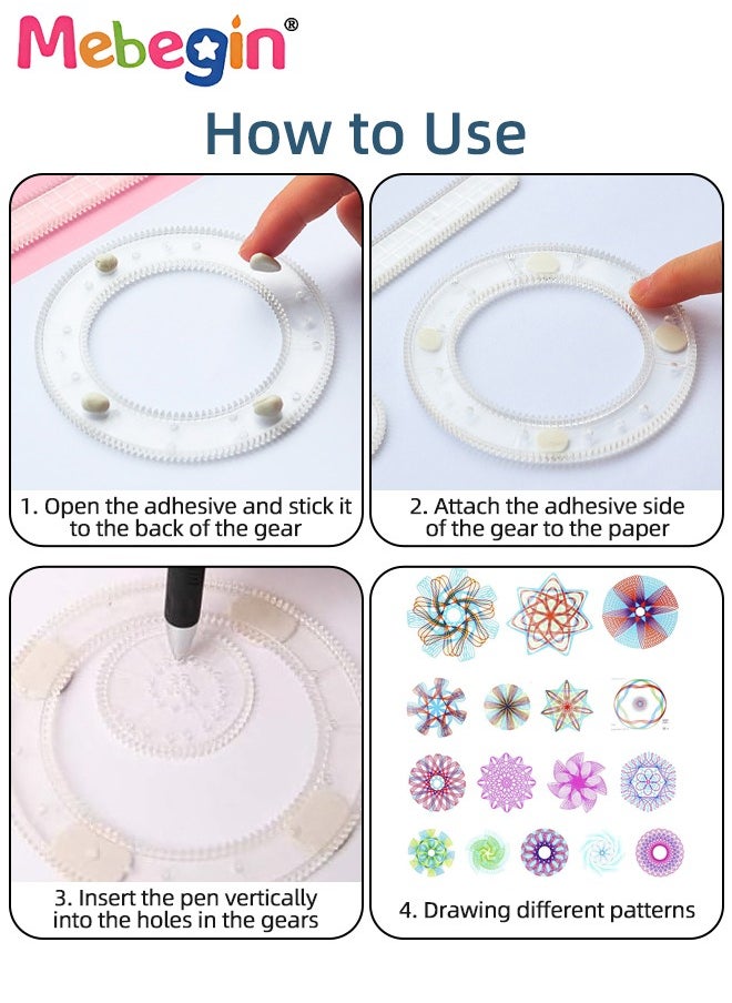 MEBEGIN - Spirograph Deluxe Set with 3 Pens and Other Accessaries, Creative Drawings Tools, Plastic Template Rulers, Art Supplies, Craft Supplies, Drawing Kit, Classic Gear Design Kit, Ideal Drawing Tools for Kids Aged 8+ - Image 1