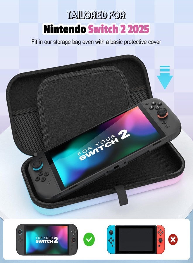 MoKo Switch Carrying Case for Nintendo Switch 2, Protective Hard Shell Portable Travel Carry Case Pouch holds 10 Cartridges with Pockets for Accessories and Games, Gradient Blue Pink - Image 2