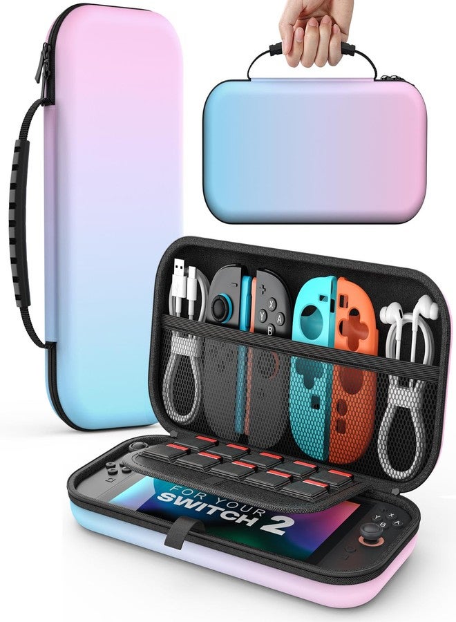 MoKo Switch Carrying Case for Nintendo Switch 2, Protective Hard Shell Portable Travel Carry Case Pouch holds 10 Cartridges with Pockets for Accessories and Games, Gradient Blue Pink - Image 1
