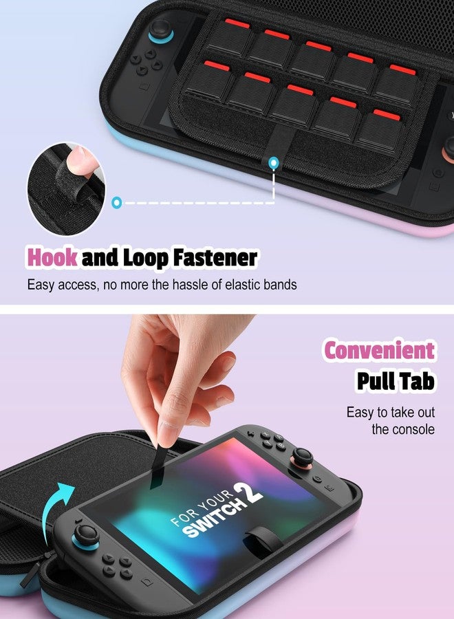MoKo Switch Carrying Case for Nintendo Switch 2, Protective Hard Shell Portable Travel Carry Case Pouch holds 10 Cartridges with Pockets for Accessories and Games, Gradient Blue Pink - Image 5