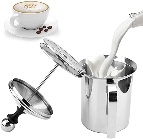 Foxelli Milk Coffee Foam Maker Mixer Hand Blender Creamer Beater 400ml Milk Frother Freezer Stainless Steel Hand Pump Milk Frother Cappuccino Coffee Frother Double Froth Pump - Image 1