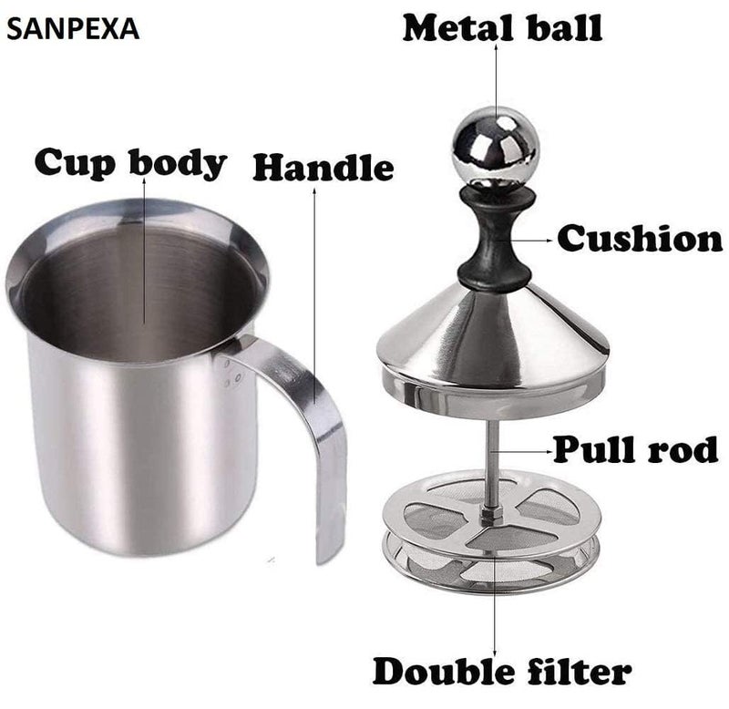 Foxelli Milk Coffee Foam Maker Mixer Hand Blender Creamer Beater 400ml Milk Frother Freezer Stainless Steel Hand Pump Milk Frother Cappuccino Coffee Frother Double Froth Pump - Image 3