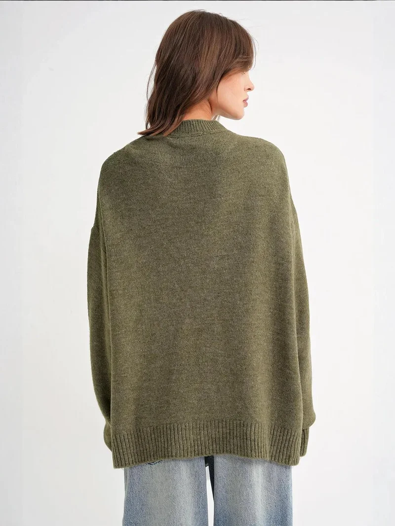 Mixray Khaki Green Mixray Oversized Knitwear Sweater for Women | Best Price UAE