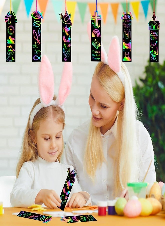 JUNEBRUSHS 30Pcs Religious Crafts for Kids, Easter Rainbow Color Scratch Art Bookmarks Resurrection Cross Religious Gifts for Kids Sunday School Church Bible Crafts Kits - Image 4