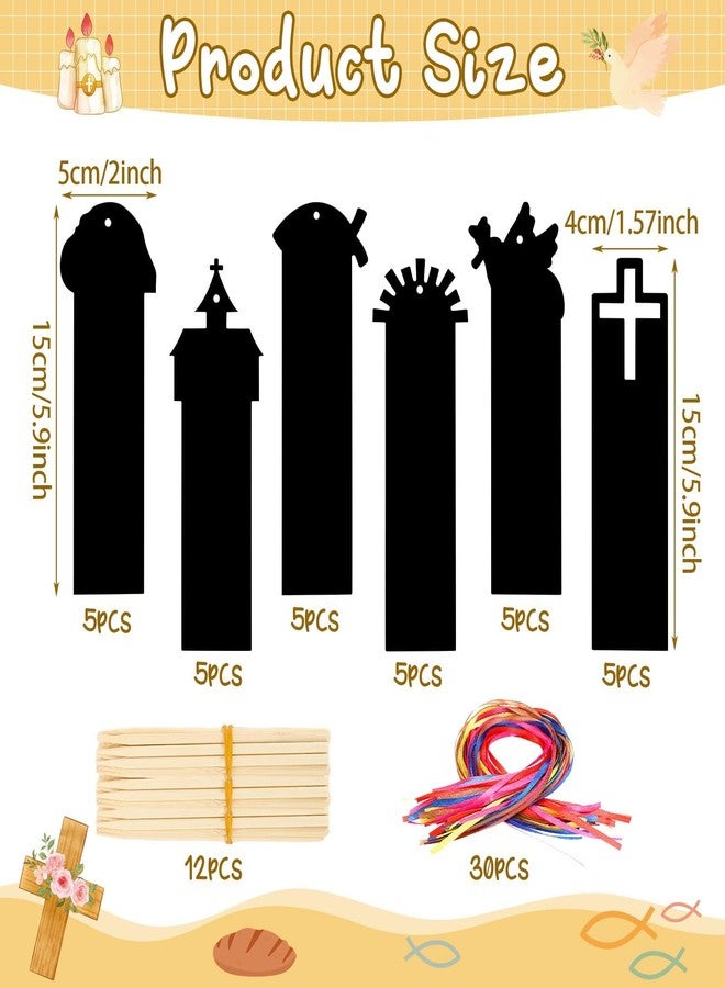 JUNEBRUSHS 30Pcs Religious Crafts for Kids, Easter Rainbow Color Scratch Art Bookmarks Resurrection Cross Religious Gifts for Kids Sunday School Church Bible Crafts Kits - Image 3