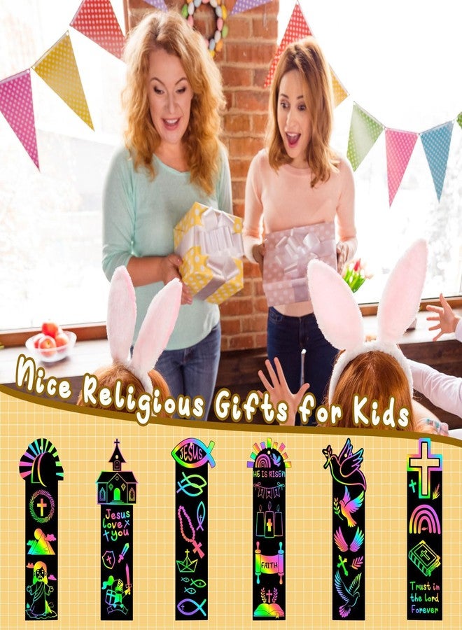 JUNEBRUSHS 30Pcs Religious Crafts for Kids, Easter Rainbow Color Scratch Art Bookmarks Resurrection Cross Religious Gifts for Kids Sunday School Church Bible Crafts Kits - Image 5