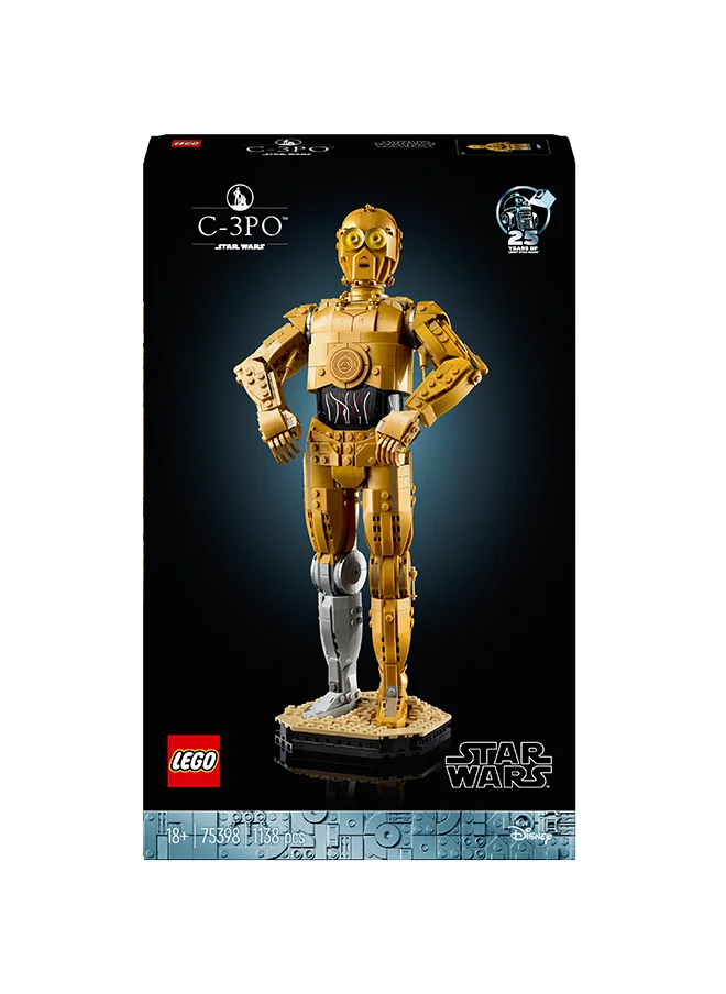 ليغو Star Wars C-3PO Droid Figure Building Set, Collectible Model Kit for Adults to Build with Character Minifigure and Display Stand, Nostalgic Gift Idea for Men, Women, Him, Her & Fans 75398