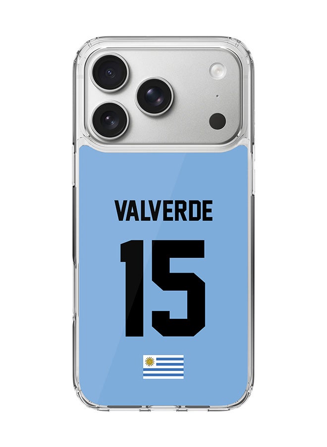 Stylizedd Classic Clear MagSafe Case for iPhone 17 Pro , Hybrid Soft Case Flexible Edges Anti Drop TPU PC Gel Thin Transparent Cover [ Designed for iPhone 17 Pro ] - Football Team - Uruguay , Player Name - Valverde