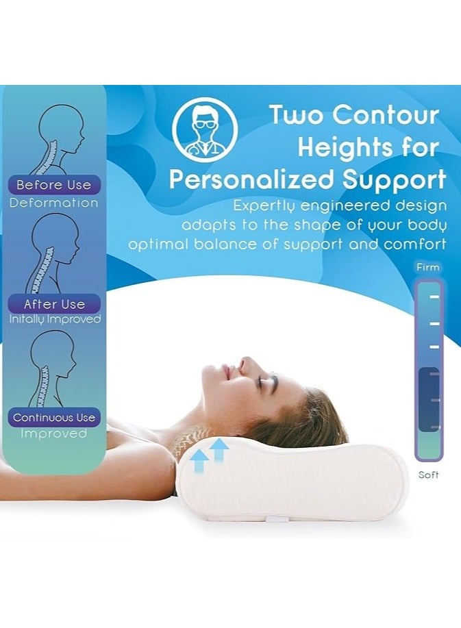 UREVO Memory Foam Cervical Pillow, Ergonomic Bed Pillow for Neck Pain Relief, Contour Orthopedic Pillow for Side, Back, and Stomach Sleepers, Neck Support Pillow with Washable Cover - Image 2
