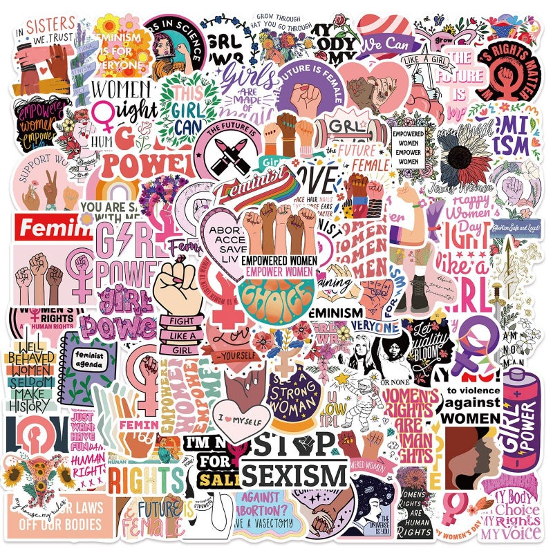 ZCGONG 100Pcs Inspirational Feminist Stickers Pack,Girl Power Rights Feminism Colorful Vinyl Sticker,Laptop Water Bottle Phone Skateboard Stickers Decals for Women Ladies Girls - Image 1