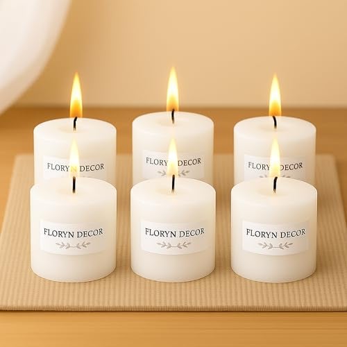Floryn Decor White Pillar Candles Set of 6 | Dripless | Smokeless | Odourless | White Candles for Decoration | Burning Time- 30 Hours, Size- 2 by 2 inches | Unscented - Image 1