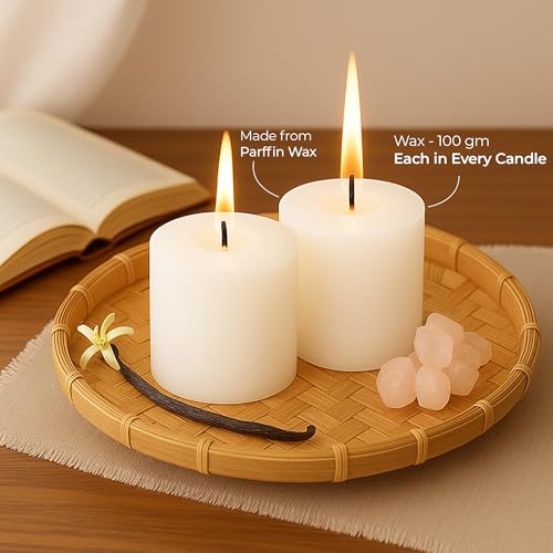 Floryn Decor White Pillar Candles Set of 6 | Dripless | Smokeless | Odourless | White Candles for Decoration | Burning Time- 30 Hours, Size- 2 by 2 inches | Unscented - Image 3