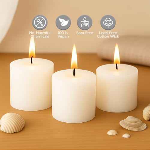 Floryn Decor White Pillar Candles Set of 6 | Dripless | Smokeless | Odourless | White Candles for Decoration | Burning Time- 30 Hours, Size- 2 by 2 inches | Unscented - Image 2