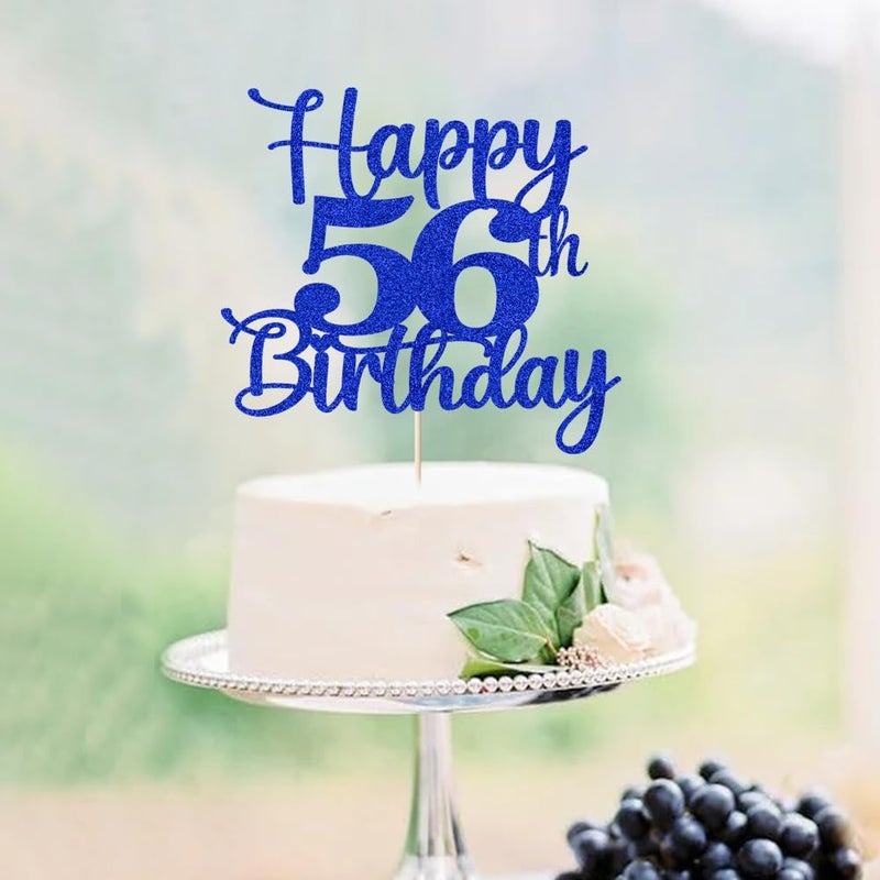Kaoenla Happy 56th Birthday Cake Topper Hello 56 Cheers to 56 Years 56th Anniversary /56 years old birthday Party Decoration (56th  blue) - Image 3