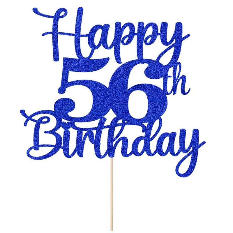 Kaoenla Happy 56th Birthday Cake Topper Hello 56 Cheers to 56 Years 56th Anniversary /56 years old birthday Party Decoration (56th  blue) - Image 2