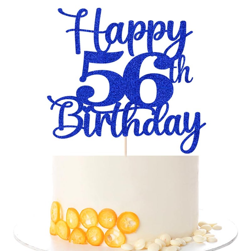 Kaoenla Happy 56th Birthday Cake Topper Hello 56 Cheers to 56 Years 56th Anniversary /56 years old birthday Party Decoration (56th  blue) - Image 1