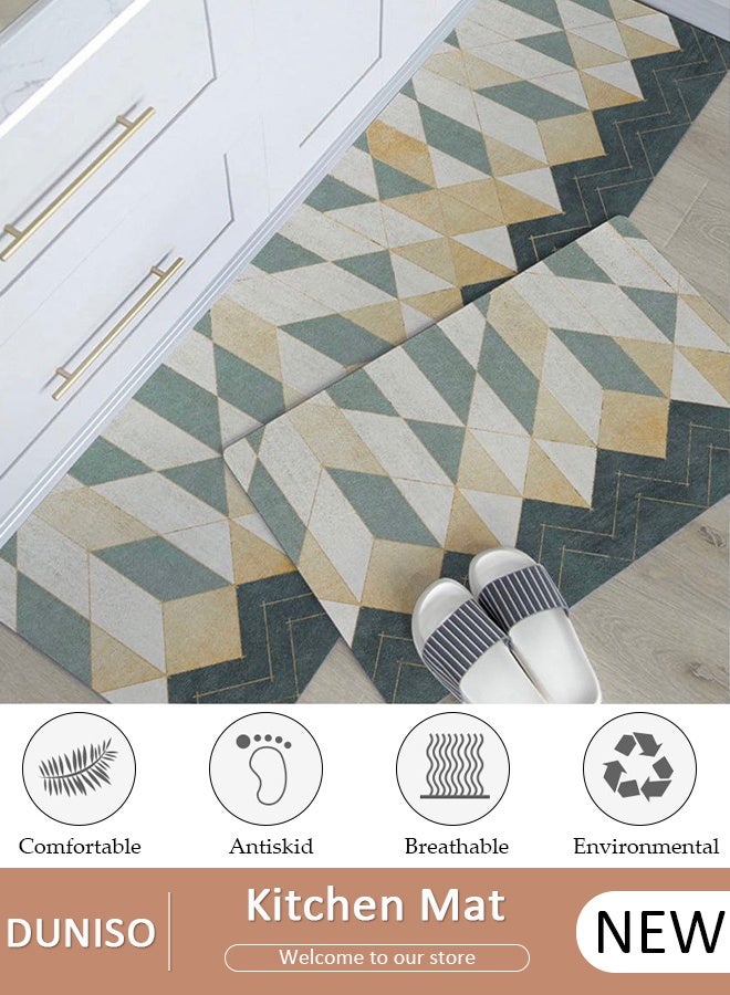 DUNISO 2PCS Non-Slip Kitchen Rugs and Mats, Anti-Fatigue Hallway Kitchen Runner Rug Set Backing Floor Mat for Kitchen Laundry Bathroom Office 40*60cm&40*120cm, Polyester, Rectangle - Image 1