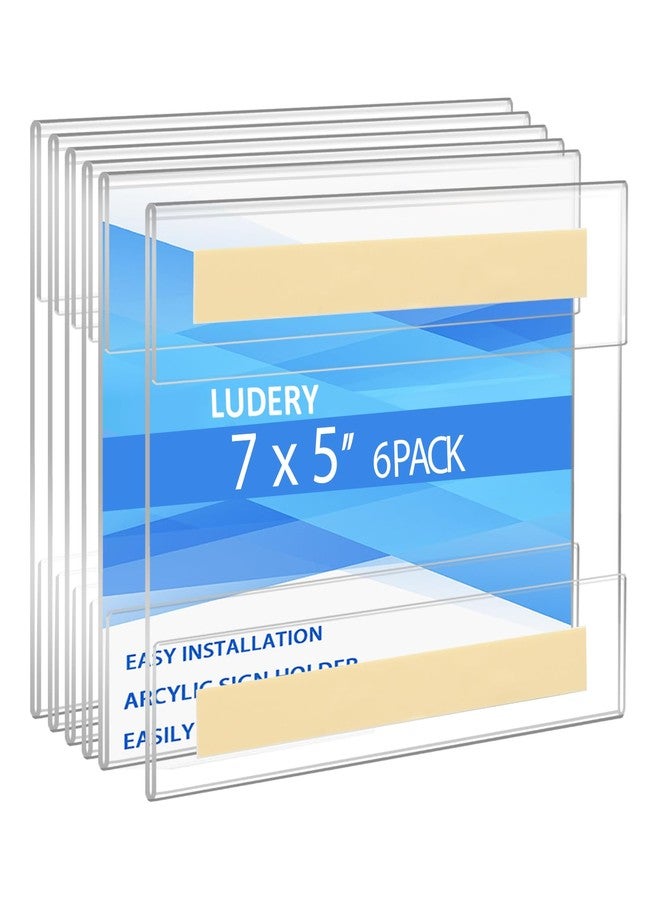 Ludery Acrylic Sign Holder - 5x7 Horizontal Wall Mount Sign Frame with Tape Adhesive for Office, Home, Store, Restaurant - No Drilling (6 Pack) - Image 1