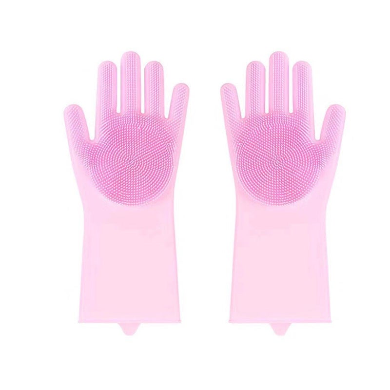Long Hair Magic Silicone Bowl Washing Gloves Womens Rubber Kitchen Housework Durable Waterproof Cleaning Bowl Washing Durable Bowl Washing Pink - Image 1