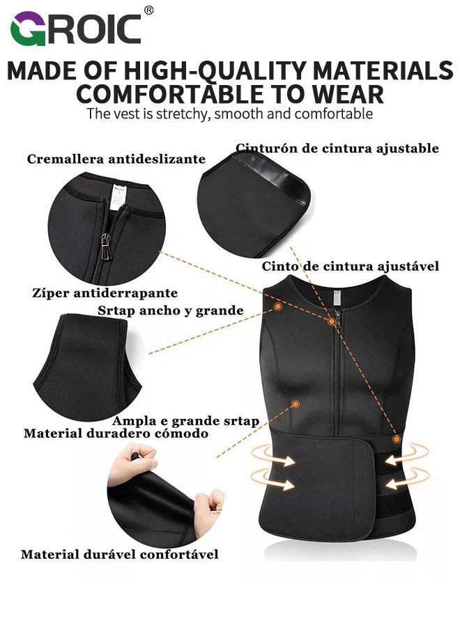 GROIC Men's Waist Trainer, Sauna Vest Weight Loss Body Shaper Sweat Vest with Double Belt and Zipper, Waist Trainer Zipper Neoprene Tank Top, Adjustable Sauna Workout Zipper Suit Corset Plus Size XL  - Image 2