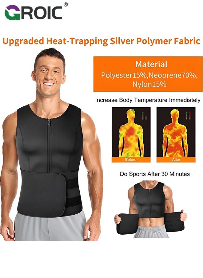 GROIC Men's Waist Trainer, Sauna Vest Weight Loss Body Shaper Sweat Vest with Double Belt and Zipper, Waist Trainer Zipper Neoprene Tank Top, Adjustable Sauna Workout Zipper Suit Corset Plus Size XL  - Image 5