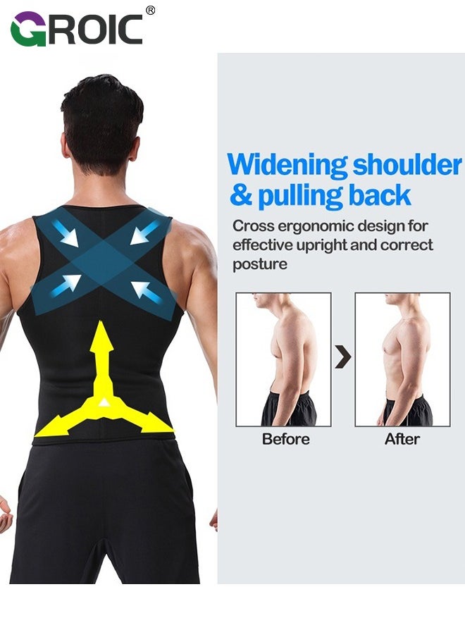 GROIC Men's Waist Trainer, Sauna Vest Weight Loss Body Shaper Sweat Vest with Double Belt and Zipper, Waist Trainer Zipper Neoprene Tank Top, Adjustable Sauna Workout Zipper Suit Corset Plus Size XL  - Image 4