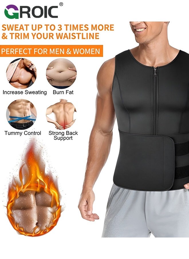 GROIC Men's Waist Trainer, Sauna Vest Weight Loss Body Shaper Sweat Vest with Double Belt and Zipper, Waist Trainer Zipper Neoprene Tank Top, Adjustable Sauna Workout Zipper Suit Corset Plus Size XL  - Image 3