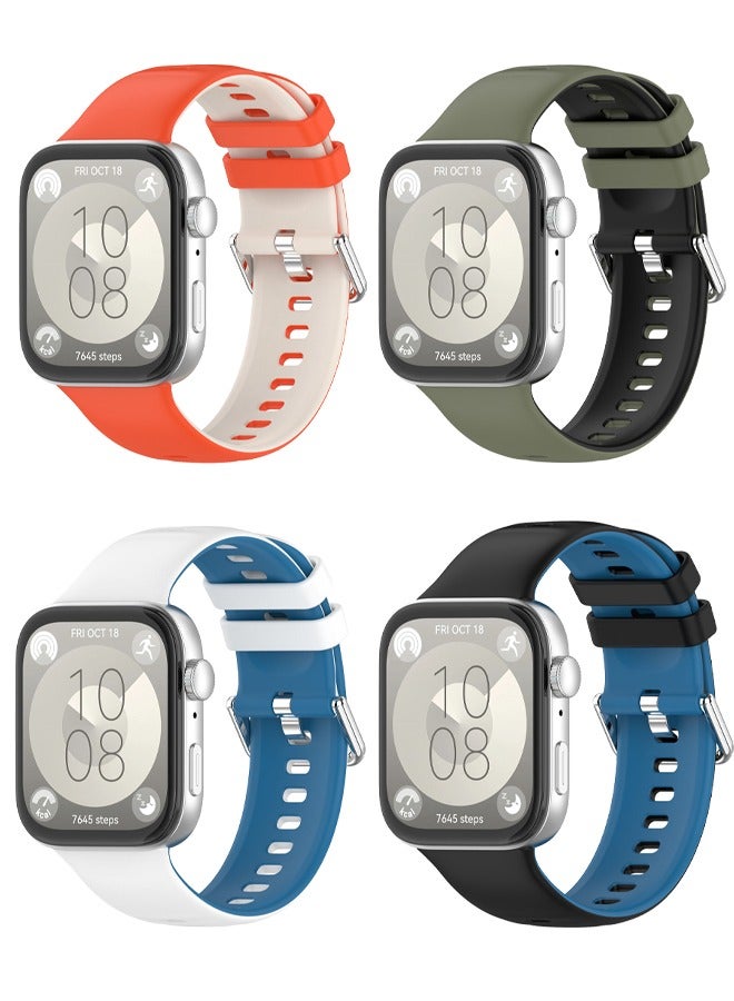 NeoFit 4 Pcs Silicone Two-tone Color Combination Band Applicable to Huawei Watch Fit 5/Fit 5 Pro/ Fit 4/Fit 4 Pro/Fit 3 Soft Replacement Strap Compatible with Huawei Fit 3 Watch Bands - Image 1