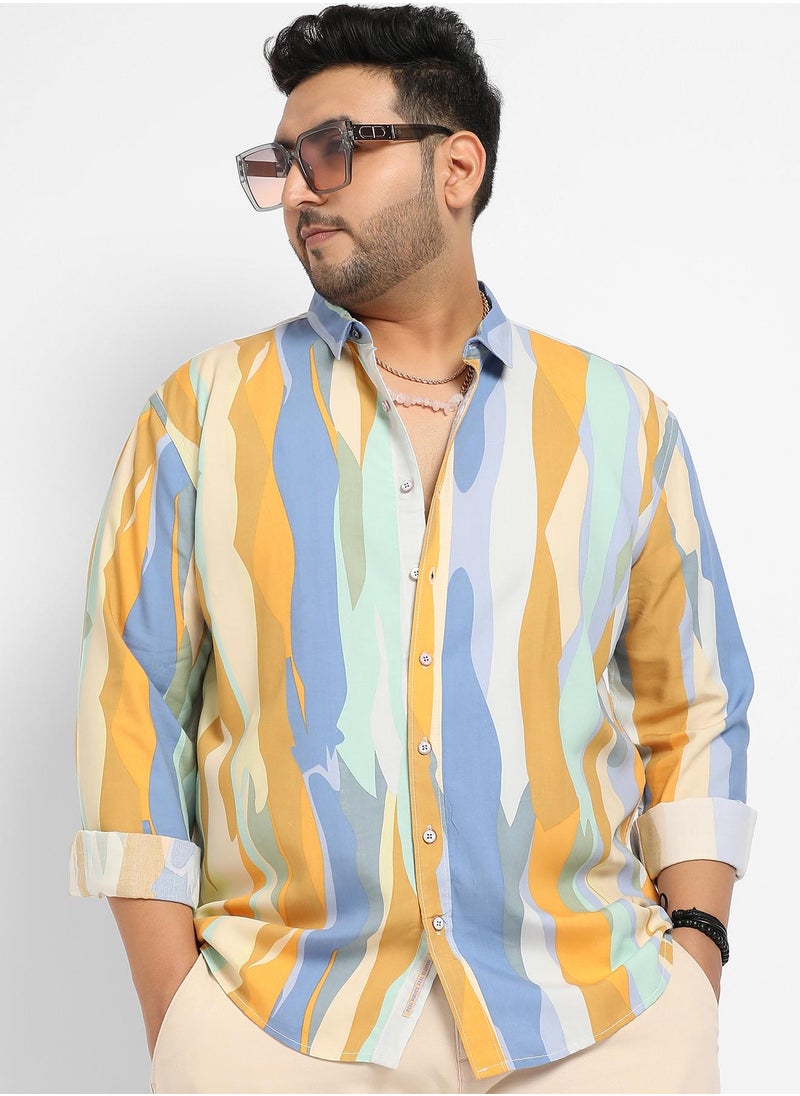 Instafab Plus - Instafab Plus Contrast Abstract Print Shirt - Image 1