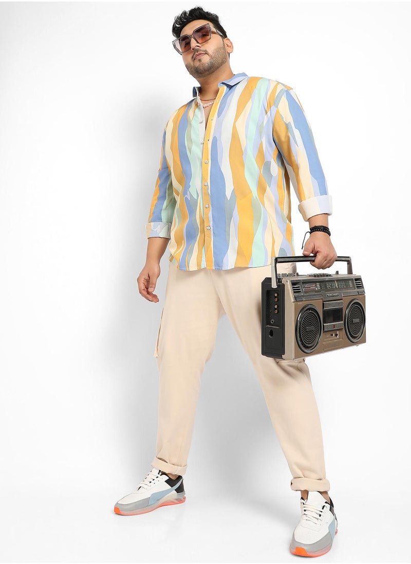 Instafab Plus - Instafab Plus Contrast Abstract Print Shirt - Image 1