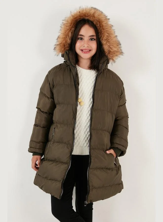 ليلا معطف مقاوم للماء بغطاء رأس قابل للإزالة ومبطن بالزغب من ليلا للفتيات