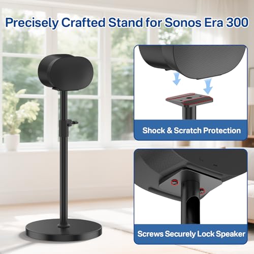 Chunxiao Heavy-Duty Speaker Stand for Sonos Era 300 Stand Black with Cable Management - Height Adjustable from 33.4" to 40.5" - Surround Sound Speaker Stands for Sonos Era 300 Speaker Stand, 1 Pack - Image 2