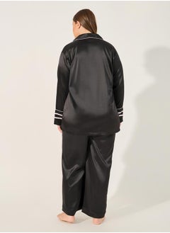 Styli Satin Pajama Set with Piping Detail  - Image 4