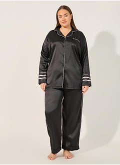 Styli Satin Pajama Set with Piping Detail  - Image 1
