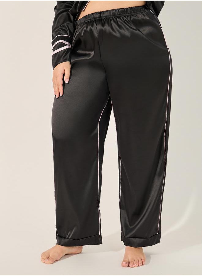 Satin Pajama Set with Piping Detail