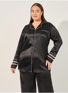 Styli Satin Pajama Set with Piping Detail  - Image 2